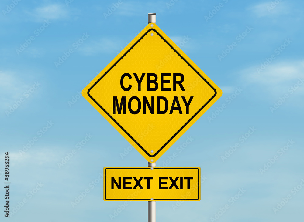 Cyber monday. Road sign on the sky background. Raster illustration. Cyber monday. Road sign on the sky background. Raster illustration.