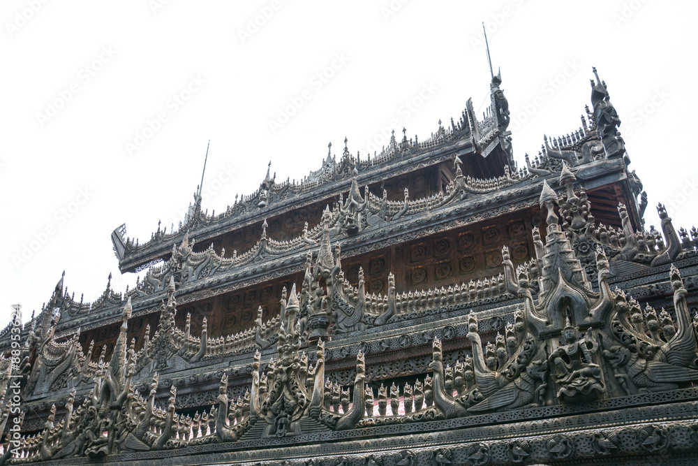 Landmark bagaya kyauang temple and Old wooden temple at Mandalay city of Myanmar Burma