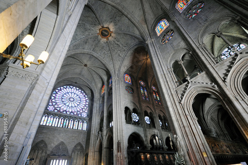 Interior of Notre Dame cathedral in Paris, France