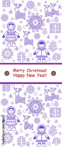 Greeting winter vertical card with eskimo