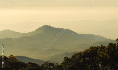 mountains landscape under morning sky with clouds