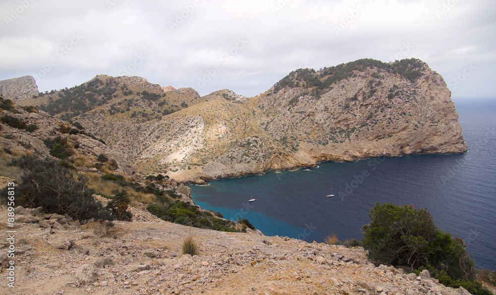 Beautiful mountains, sea and coast line of Mallorca island in Spain