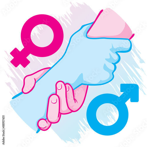 Illustration of symbol hands leaning holding female heterosexual couple