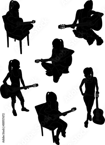 girl playing guitar collection - vector