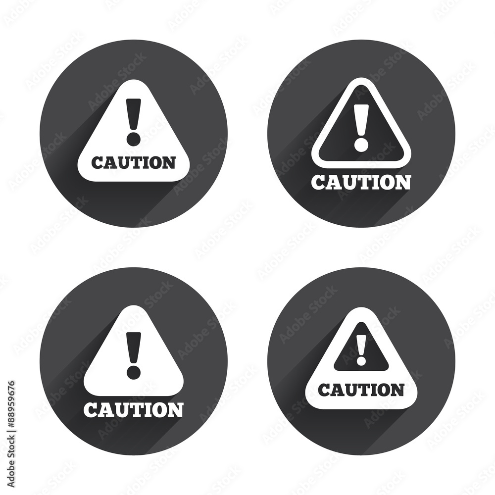 Attention caution signs. Hazard warning icons.