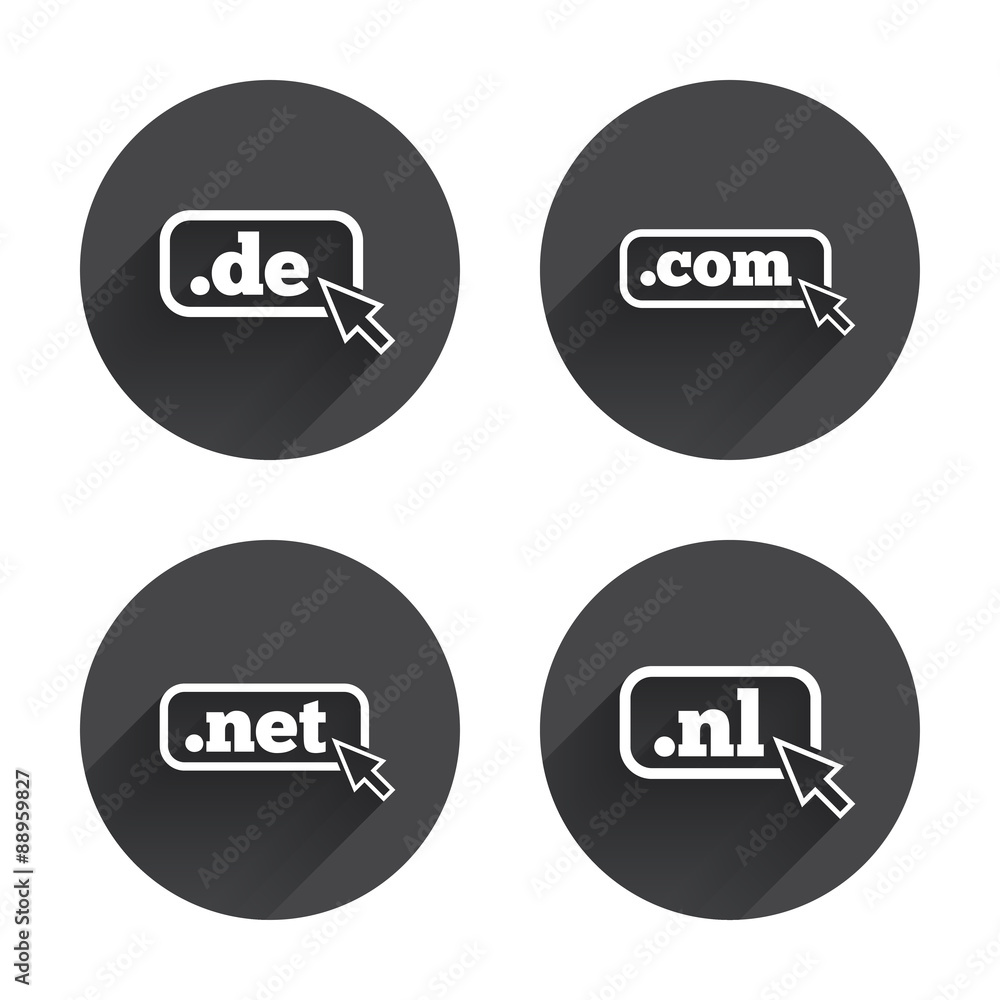 Top-level domains signs. De, Com, Net and Nl. Top-level domains signs. De, Com, Net and Nl.