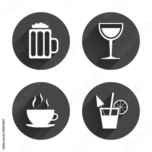 Drinks signs. Coffee cup  glass of beer icons.