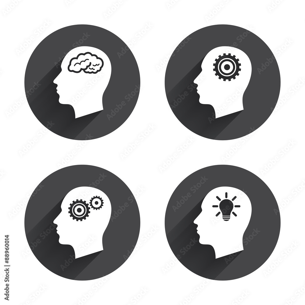 Head with brain icon. Male human symbols. Head with brain icon. Male human symbols.