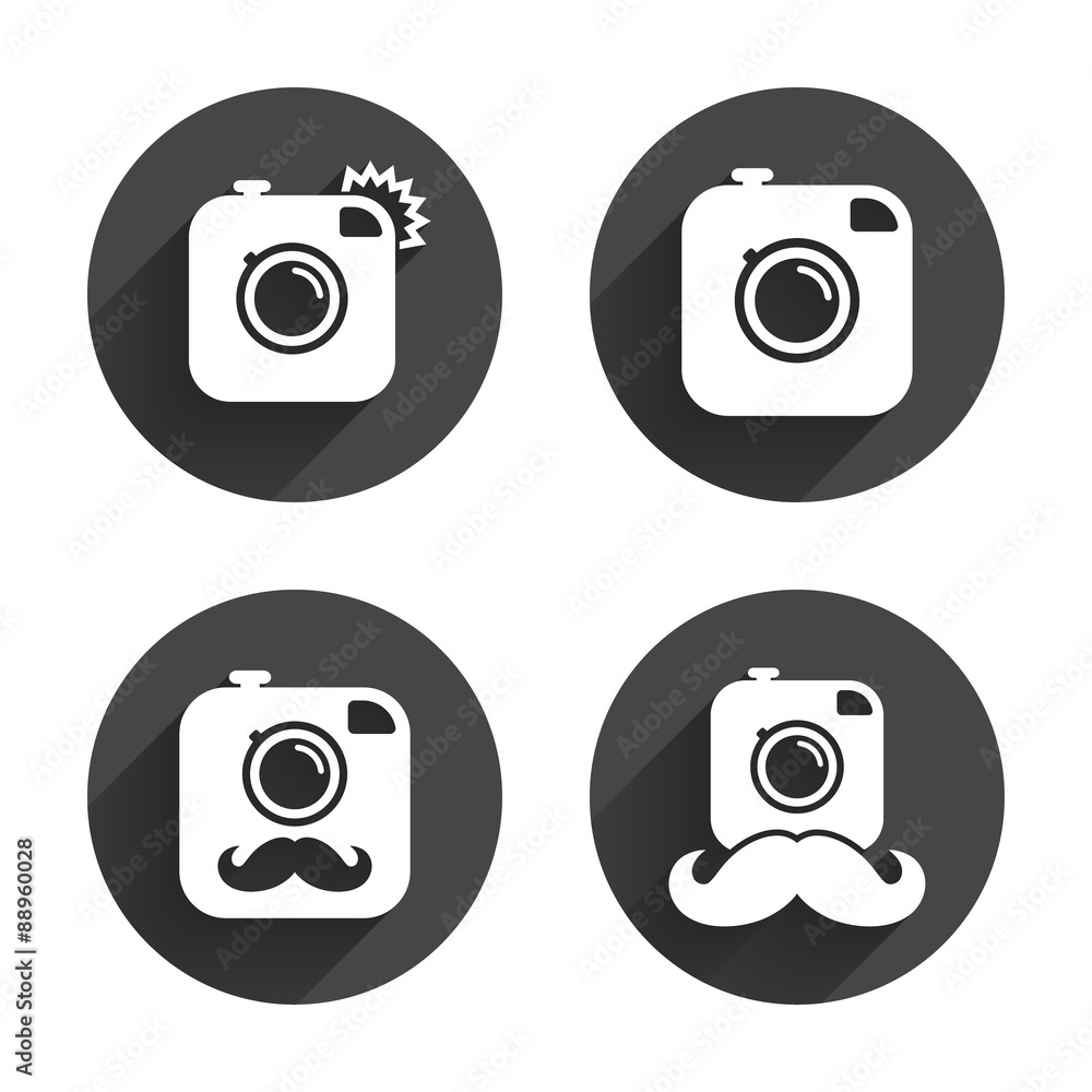 Hipster photo camera with mustache icons. Hipster photo camera with mustache icons.