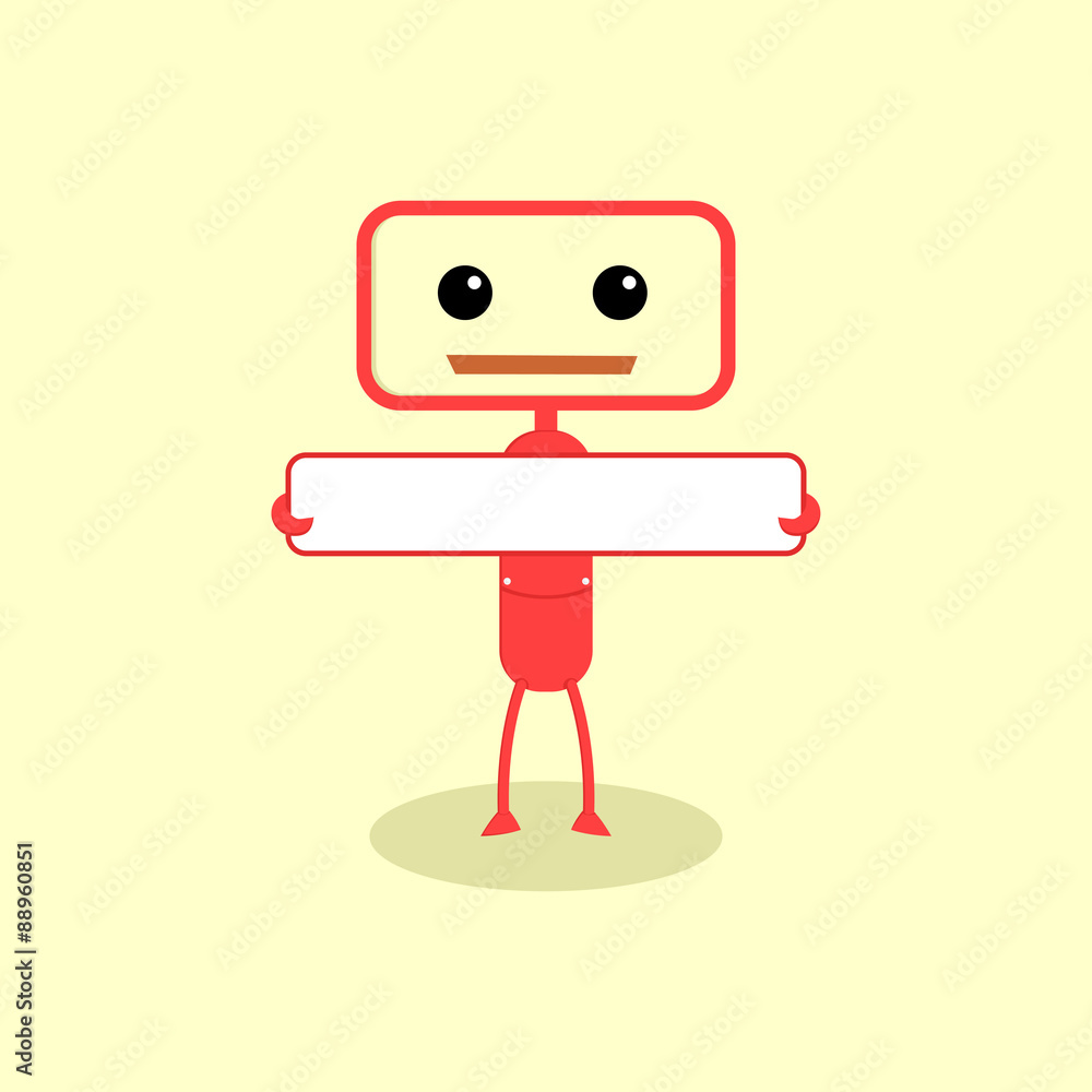 Robot cartoon character with a banner