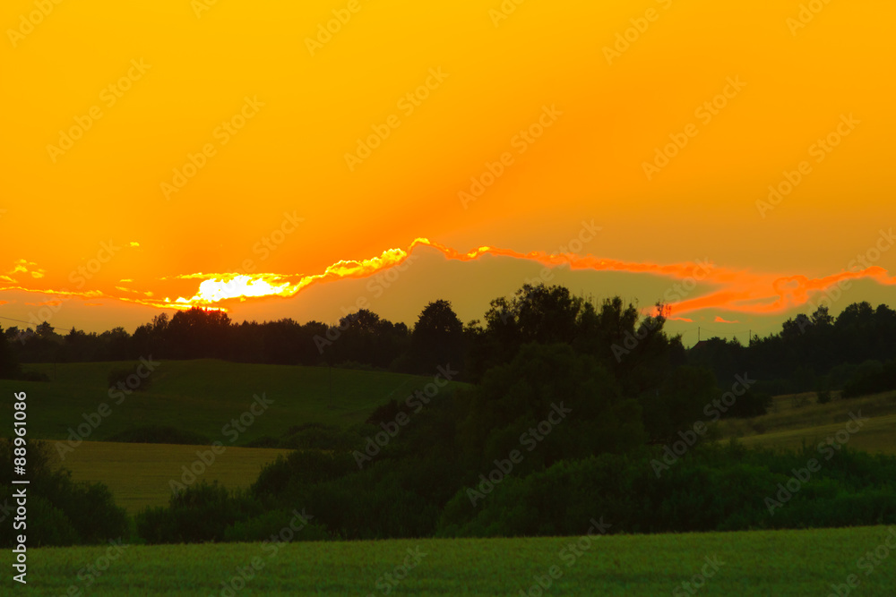 Fototapeta premium Beautiful sunset on a spring field