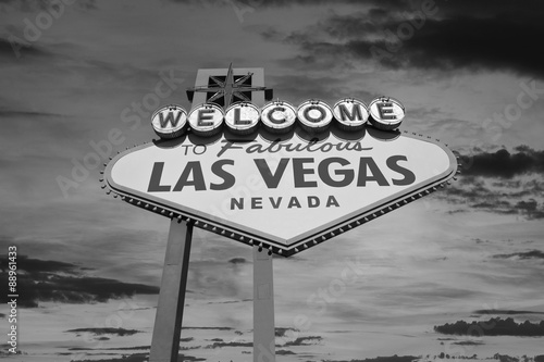 Las Vegas Welcome Sign with Sunrise Sky in Black and White