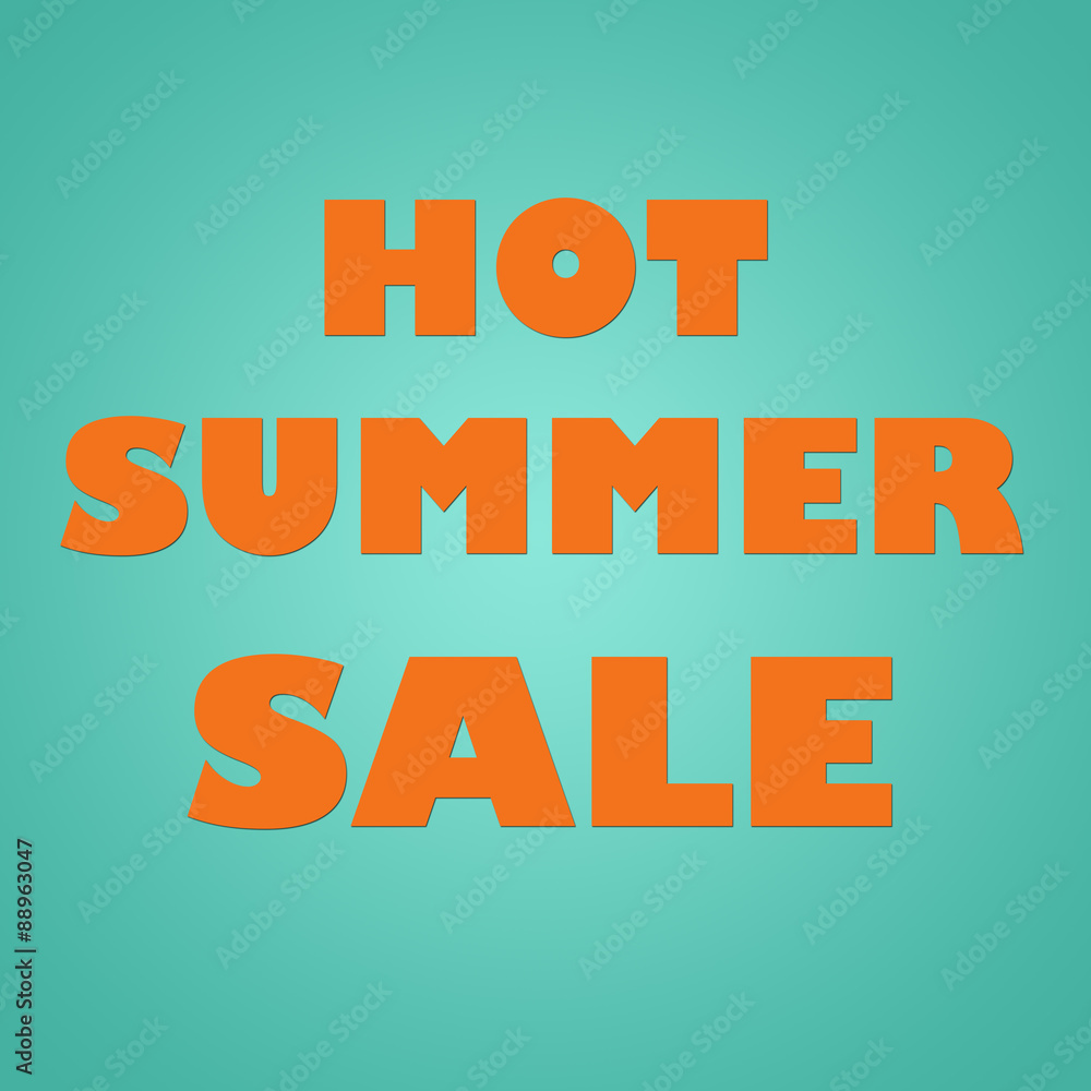 Hot summer sale banner orange letters on green background.
