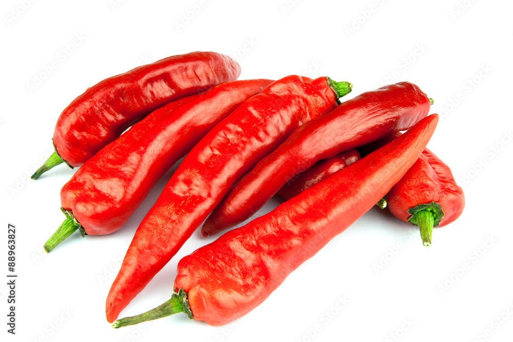 Red Chilli Peppers on White Background