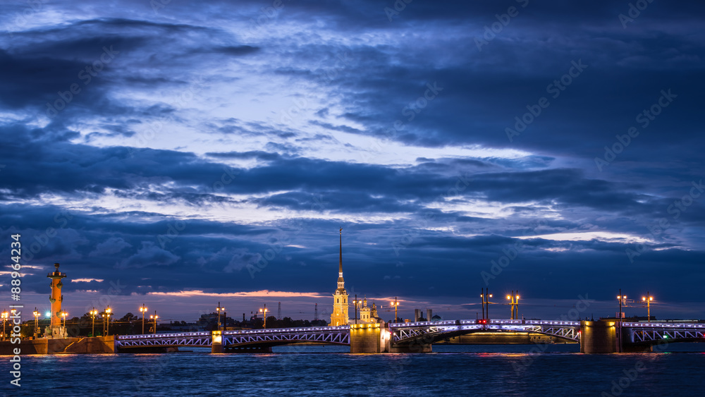 View of Palace Bridge and Peter and Paul Fortress, Neva River, St. Petersburg, Russia