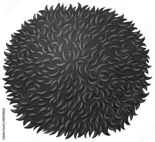 Black fluffy ball on white