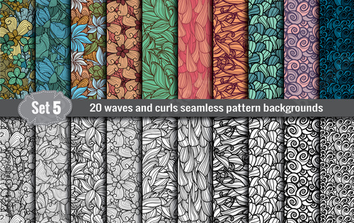 waves and curls seamless pattern.Pattern swatches included for illustrator user, pattern swatches included in file, for your convenient use.
