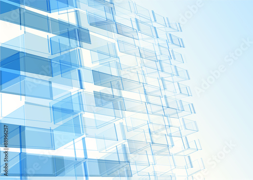 Modern blue glass wall of office building