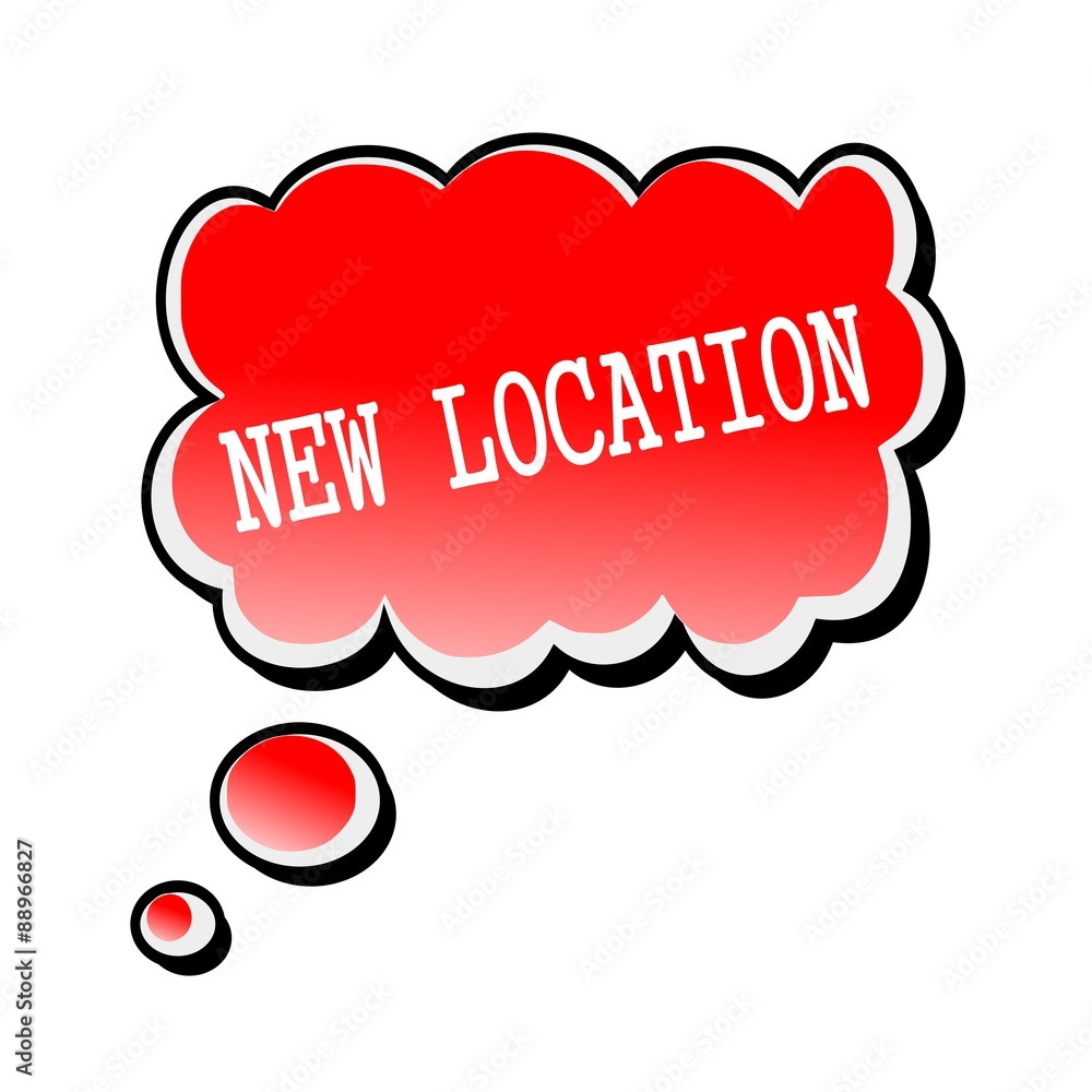 New Location white stamp text on red Speech Bubble New Location white stamp text on red Speech Bubble