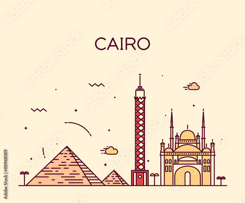 Cairo skyline trendy vector illustration linear