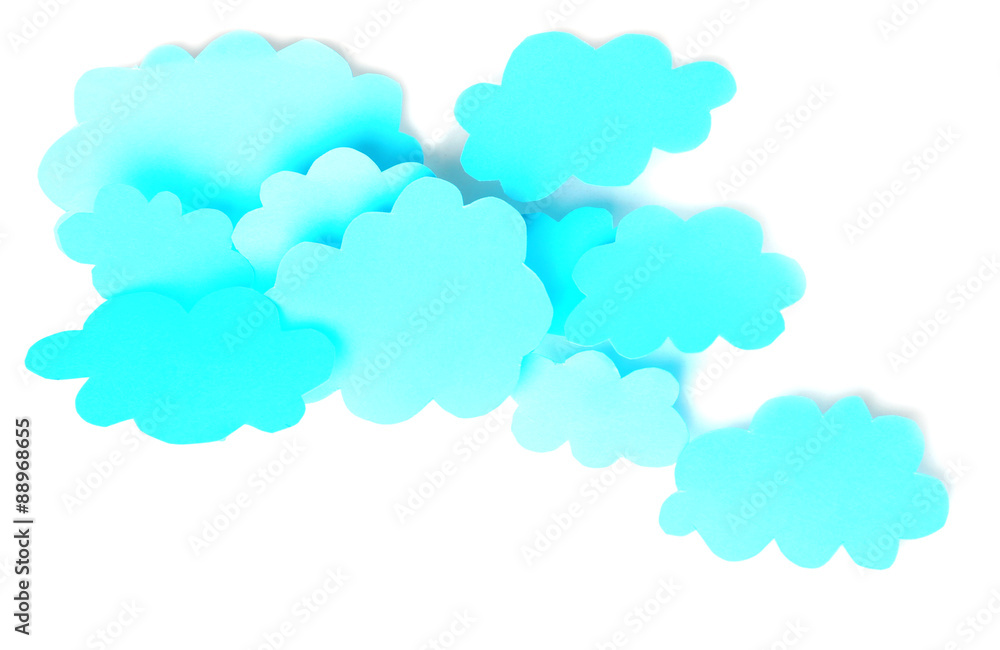 Blue paper clouds, isolated on white. Cloud computing concept. Blue paper clouds, isolated on white. Cloud computing concept.