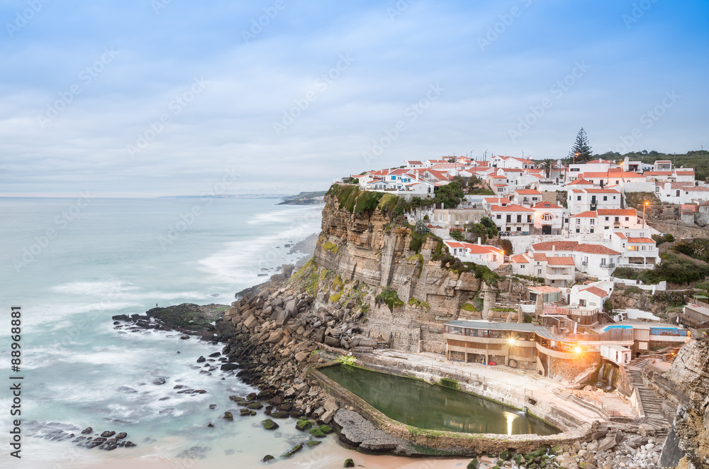 Azenhas do Mar white village landmark on the cliff and Atlantic