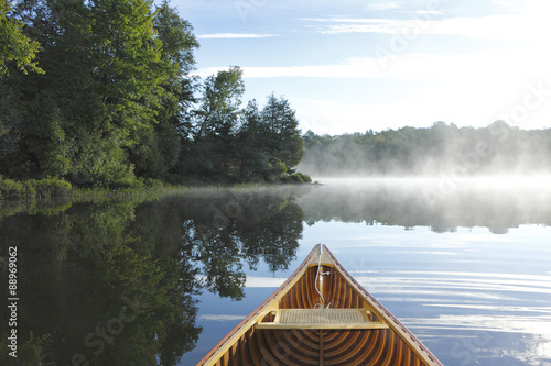 Cedar Canoe Bow on a Misty Lake - Ontario, Canada