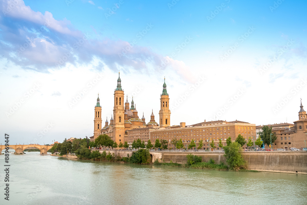Basilica - Cathedral of Our Lady of Pillar and Ebro River in Zar