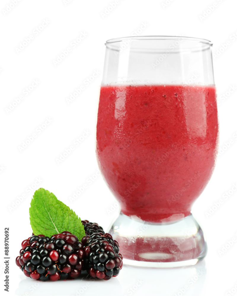 Glass of blackberry smoothie isolated on white Glass of blackberry smoothie isolated on white