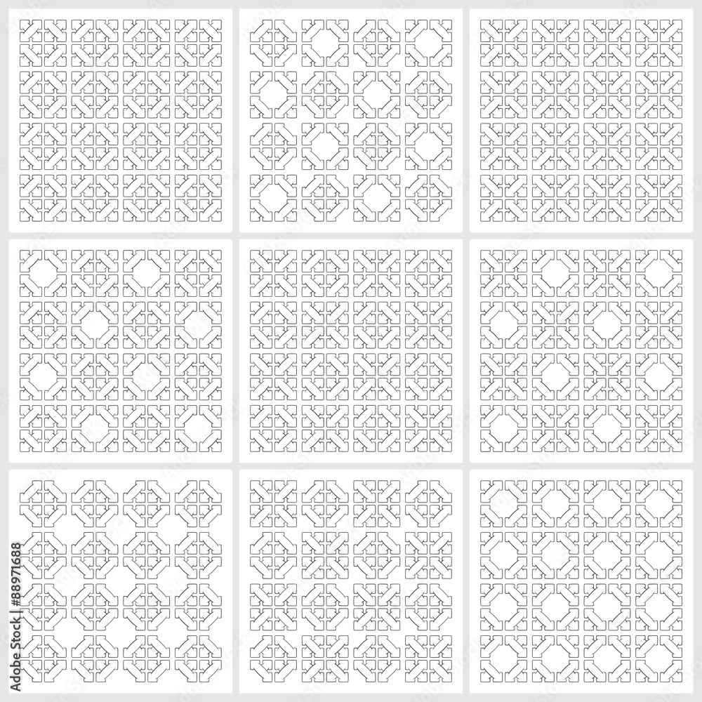 Abstract pattern, vector pack. Seamless background elements 9 square tiles in white Abstract pattern, vector pack. Seamless background elements 9 square tiles in white