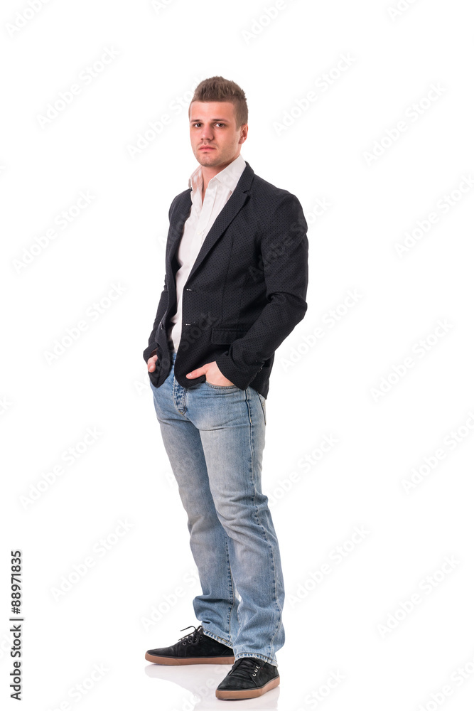 Full body shot of attractive young man with jacket and jeans Full body shot of attractive young man with jacket and jeans