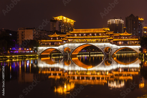 Night view of Anshun Bridge in Chengdu photo