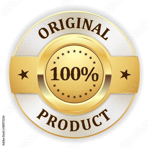 Gold round 100 percent original vector badge on white background 