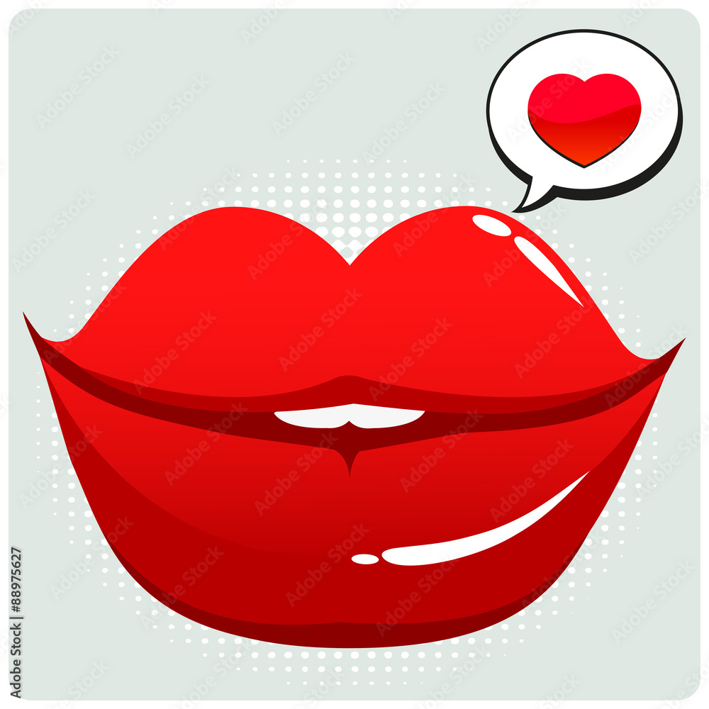 Female lips with speech bubble and a heart. Vector illustration Female lips with speech bubble and a heart. Vector illustration