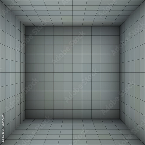 empty futuristic room with blue gray walls and subdivision