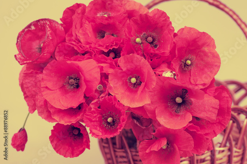 Fototapeta Rocznika makowi kwiaty w koszu