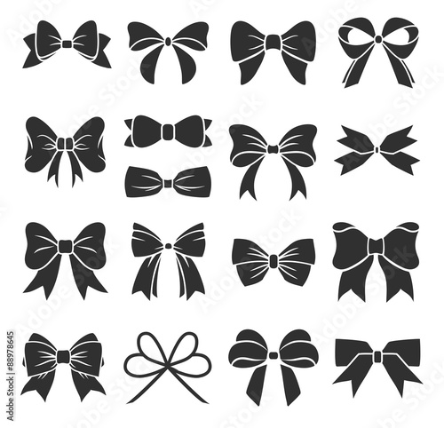 Set of graphical decorative bows. Vector sillouettes