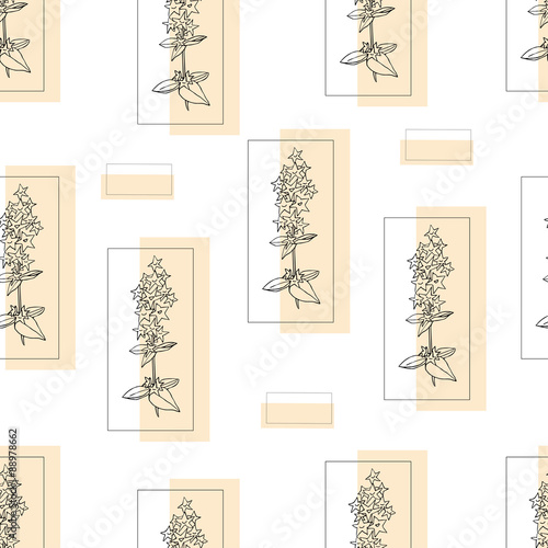 Floral seamless pattern with hand drawn black outline flowers
