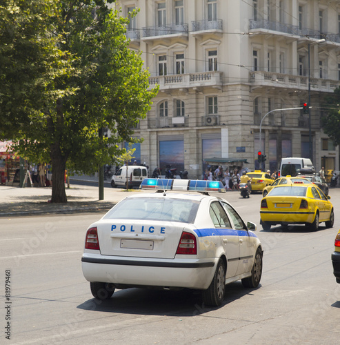 police car, blue lights in Athens © sea and sun