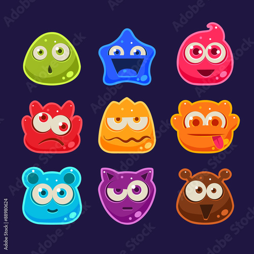 Cute jelly characters with different emotions 