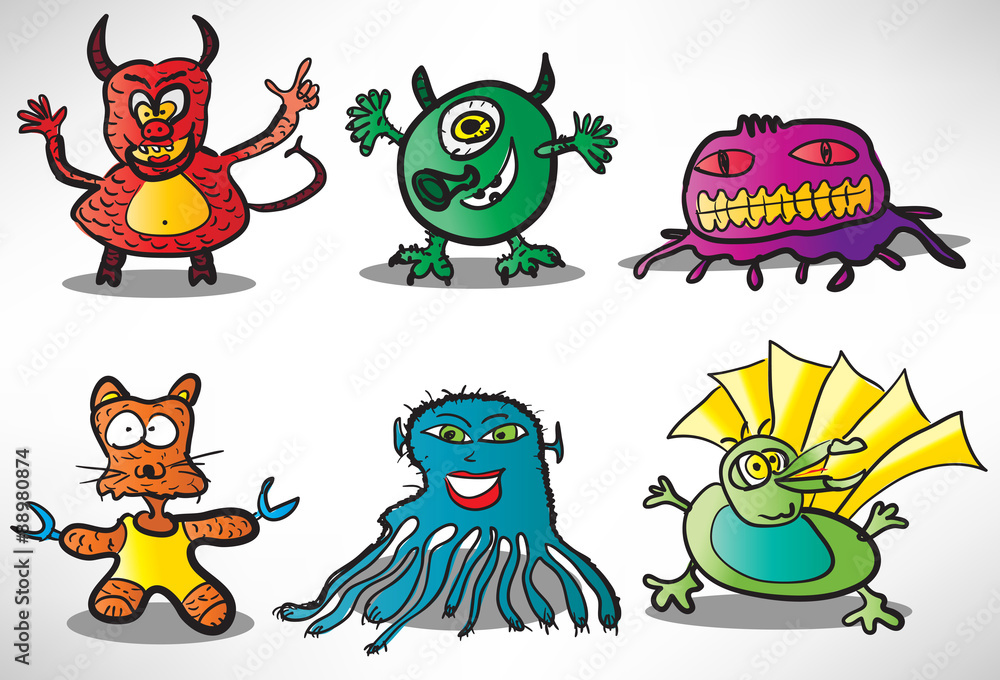 Set of cartoon funny monsters 2 - obrazy, fototapety, plakaty 
