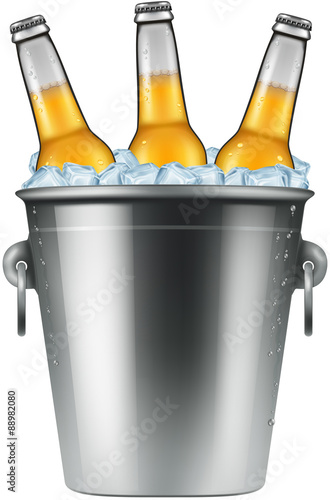Beer bottles in an ice bucket, vector illustration.