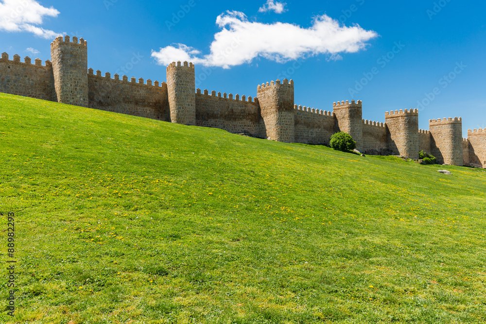 Avila. Detailed view of Avila walls, also known as murallas de a