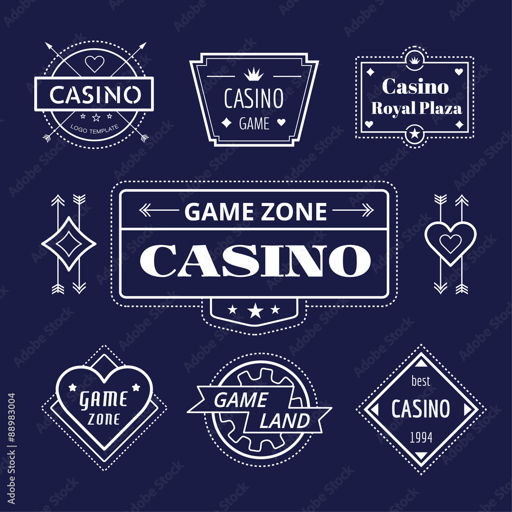 Casino logo icons set. Poker, cards or game and money symbol