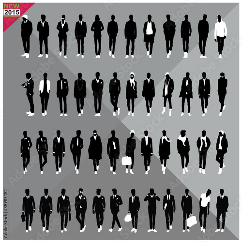 Set of 48 Men black silhouettes with white cloths on top,totally editable,collection