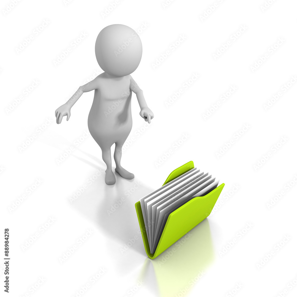White 3d Man Pointing Finger Gesture To Green Document Folder White 3d Man Pointing Finger Gesture To Green Document Folder