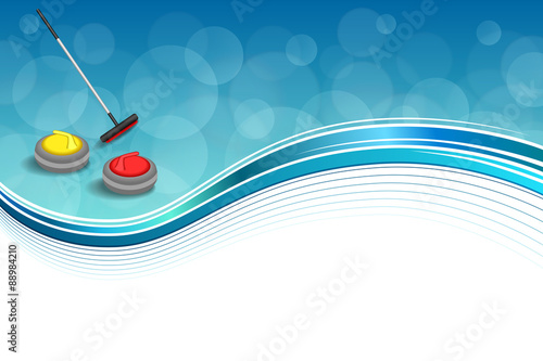 Background abstract curling sport blue ice red yellow stone broom frame illustration vector