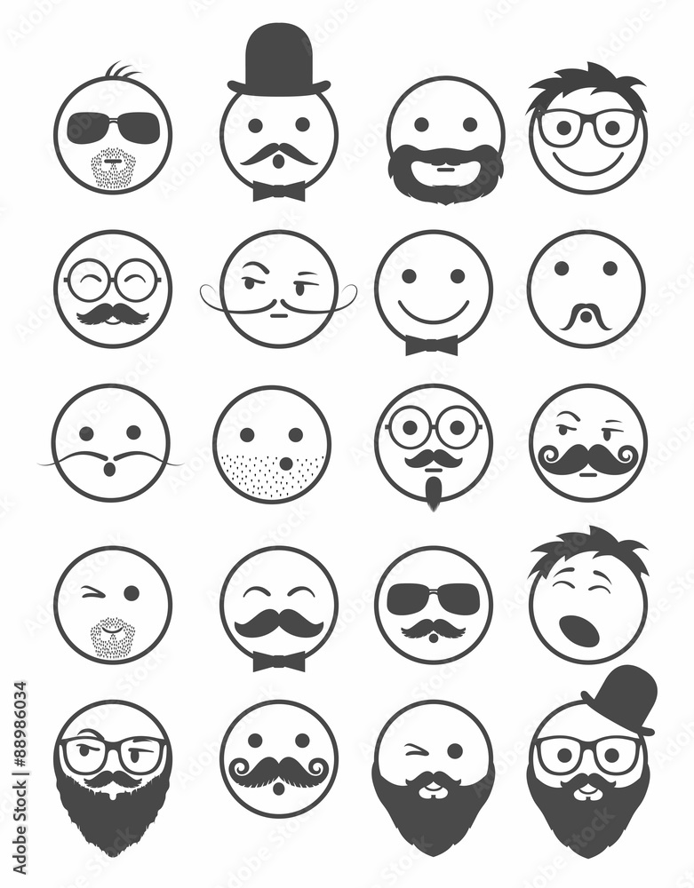 icon set 20 man`s faces black and white icon set 20 man`s faces black and white