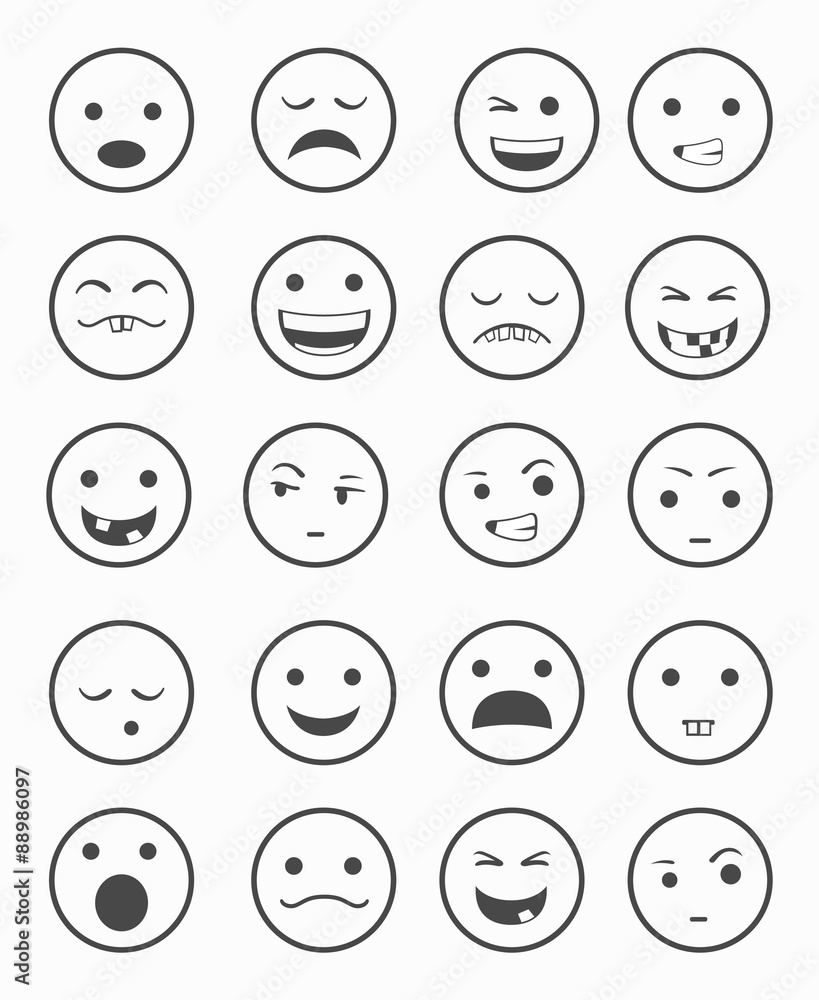 icons set 20 emotional smiles black and white icons set 20 emotional smiles black and white