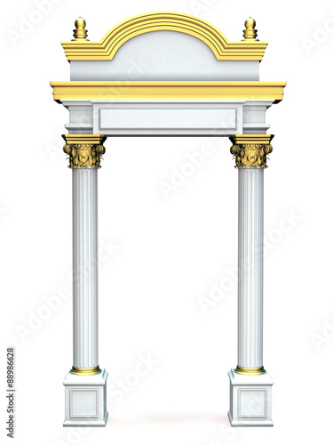 Composite Antique Greek Arc With Gold Elements Isolated on White